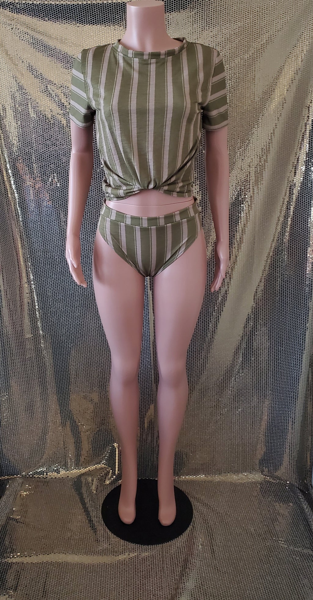 Olive Green Striped T-Shirt and Panty Sleeper Set