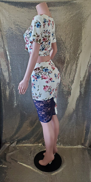 Floral Cropped Skirt Set