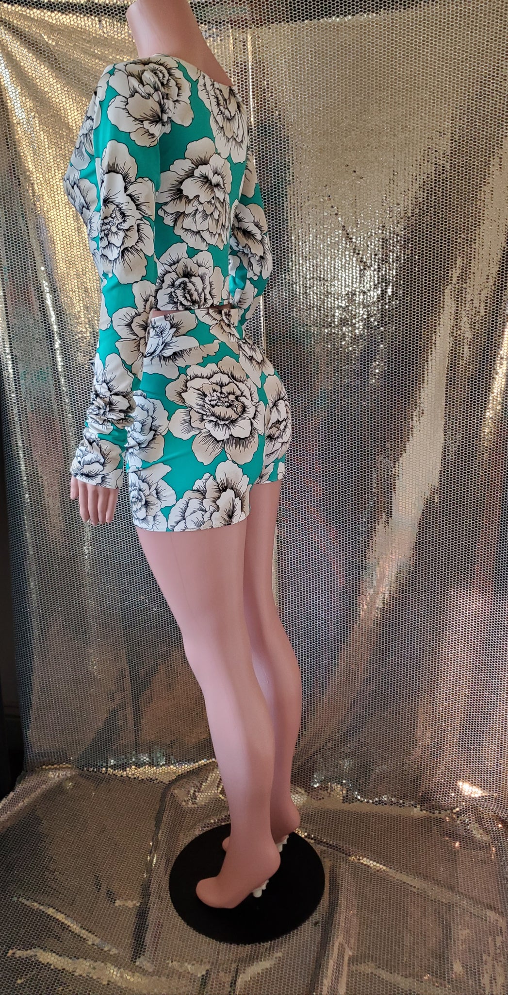 Turquoise Floral Long Shorts 2 Piece Set
