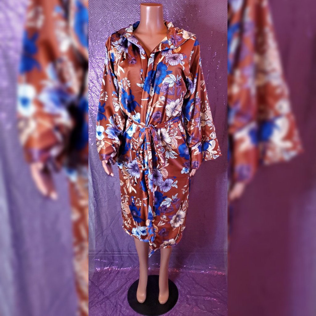 RUST/BLUE FLORAL ROBE