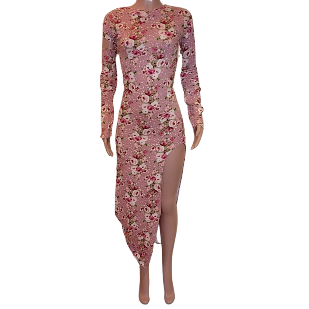 Pink Floral High Split Dress
